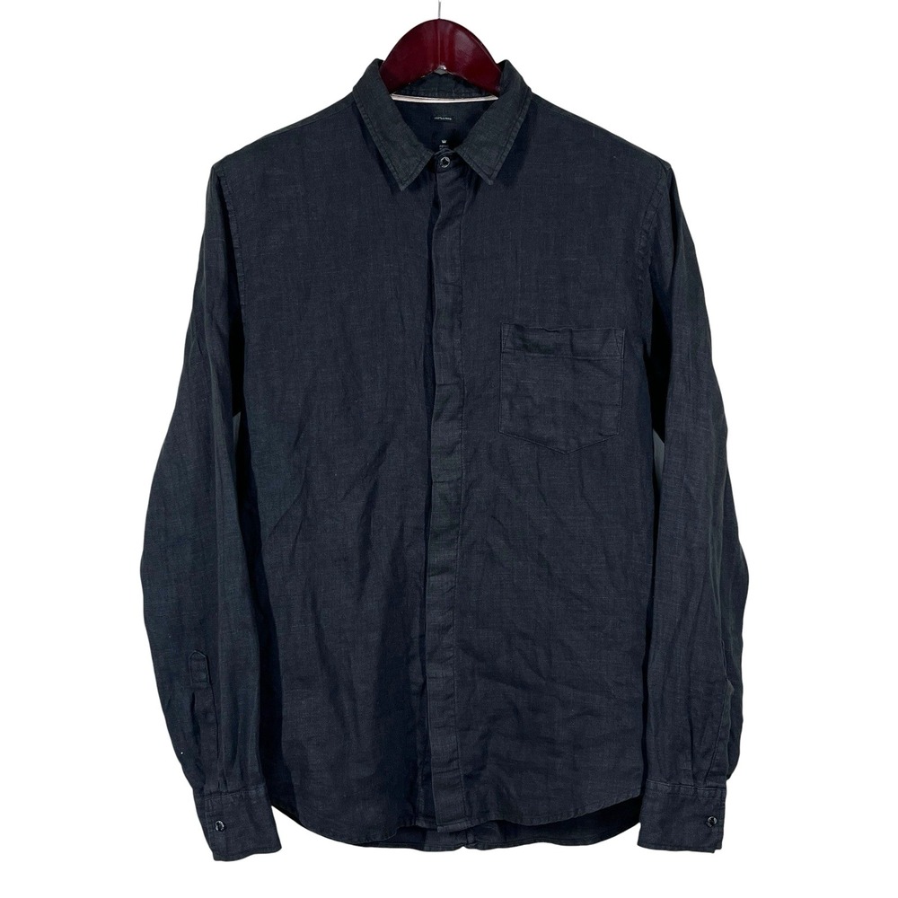 OSKLEN Fibras Nobres 100% Linen Button Up Shirt Mens L Black Sustainable Luxury
